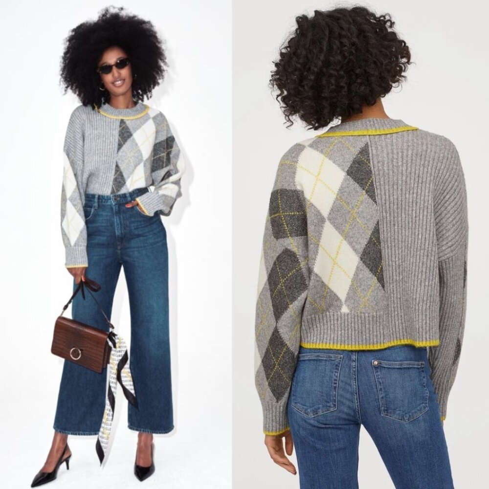 Pringle of Scotland x H&M Patchwork Argyle Boxy Fit Crewneck Sweater